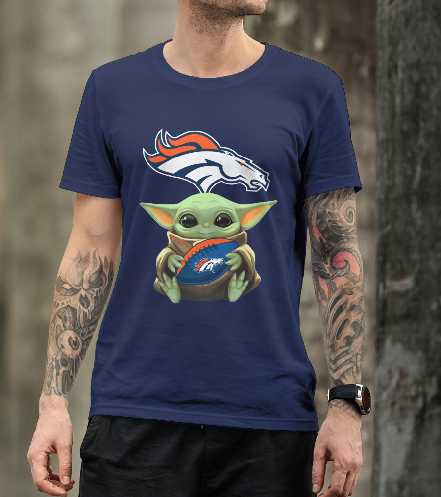 Baby Yoda Holding Broncos Football Denver Broncos T-Shirt