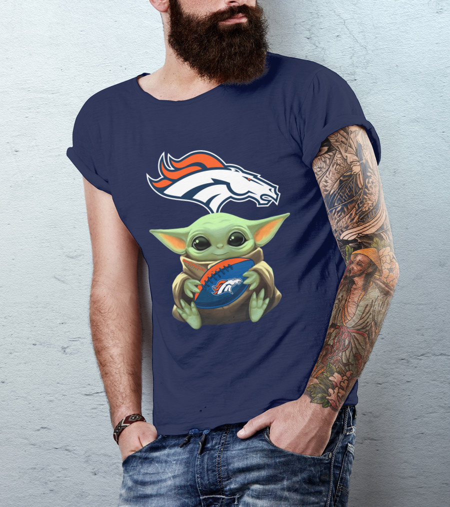 Baby Yoda Holding Broncos Football Denver Broncos T-Shirt