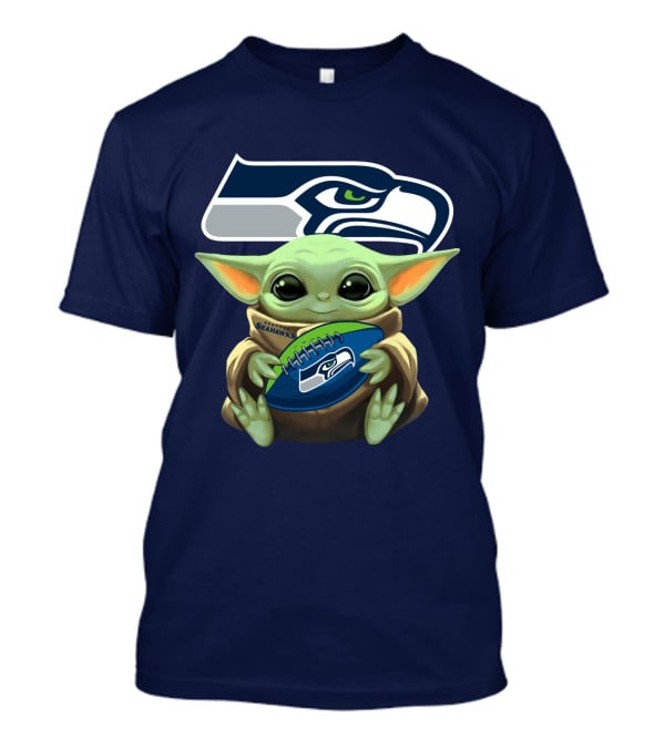 Baby Yoda Holding Seattle Seahawks Football Nfl T-Shirt