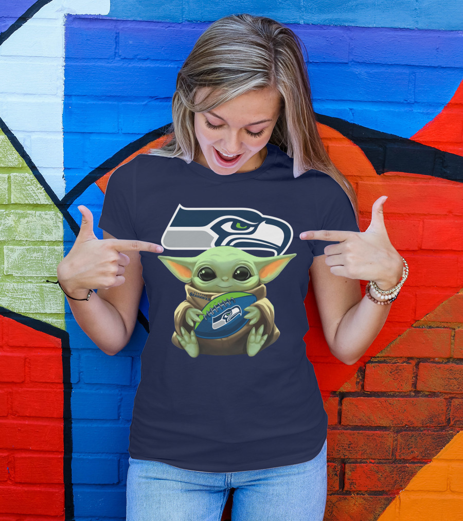Baby Yoda Holding Seattle Seahawks Football Nfl T-Shirt
