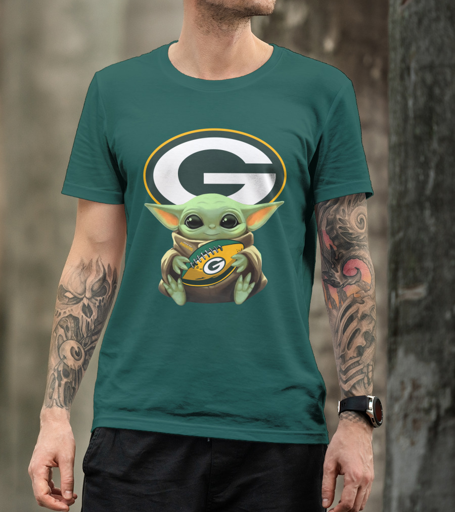 Baby Yoda Green Bay Packers Football Fan T-Shirt