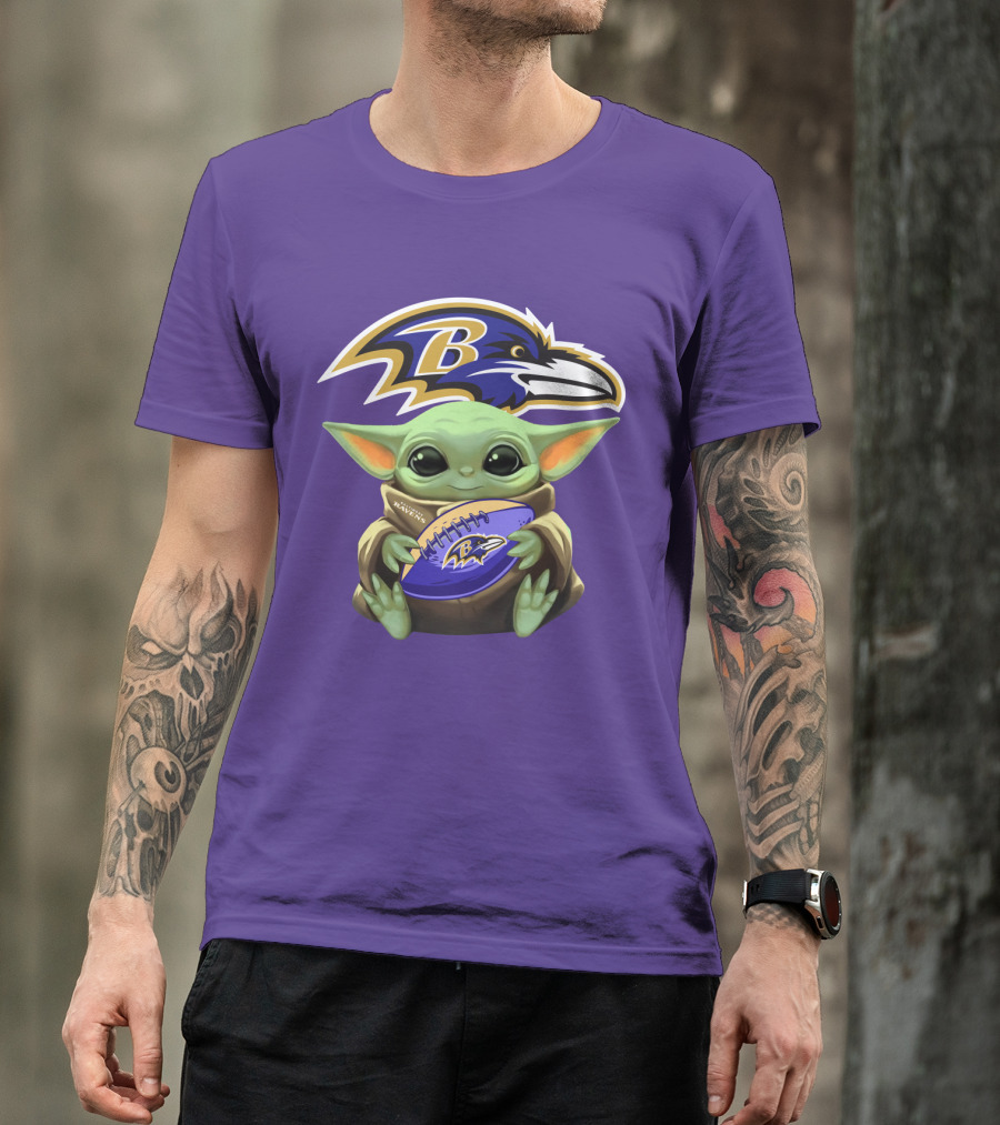 Baltimore Ravens Baby Yoda Football Fan T-Shirt