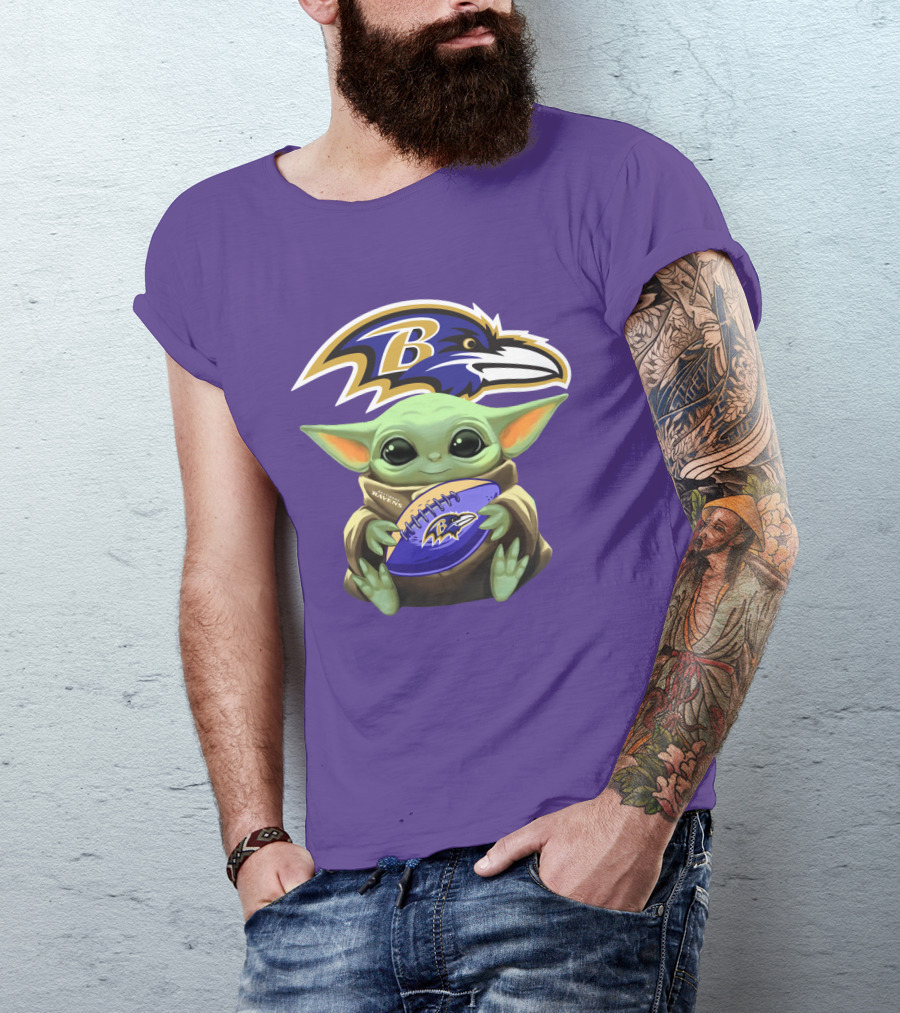 Baltimore Ravens Baby Yoda Football Fan T-Shirt