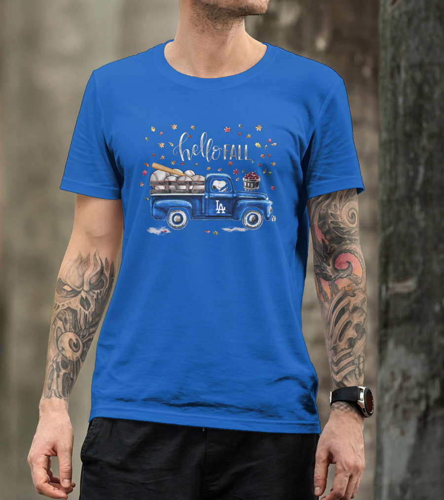 Hello Fall La Truck With Baseballs And Leaves T-Shirt