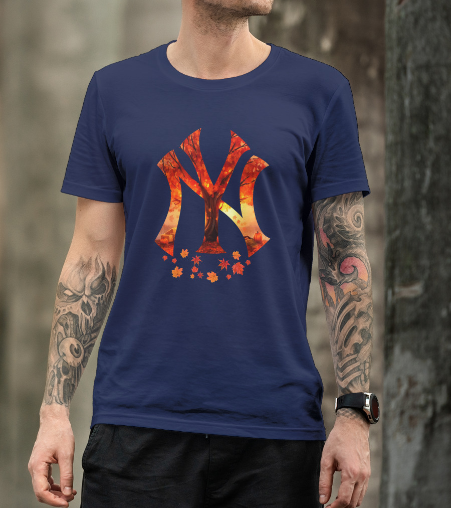New York Yankees Autumn Fall Leaves Tree Pumpkin T-Shirt