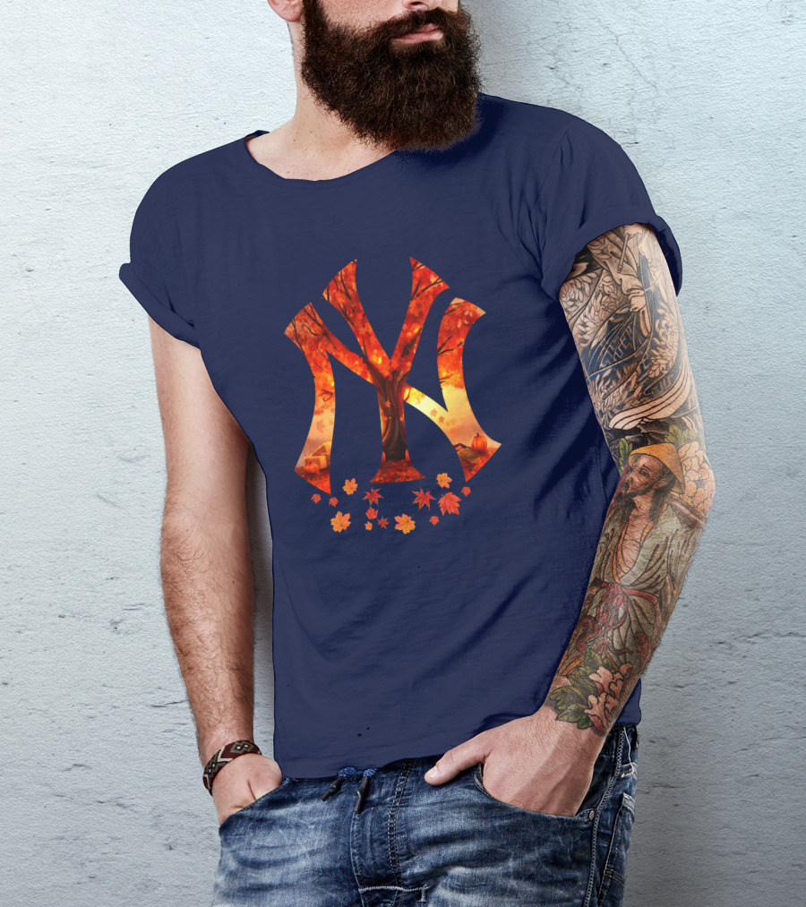 New York Yankees Autumn Fall Leaves Tree Pumpkin T-Shirt