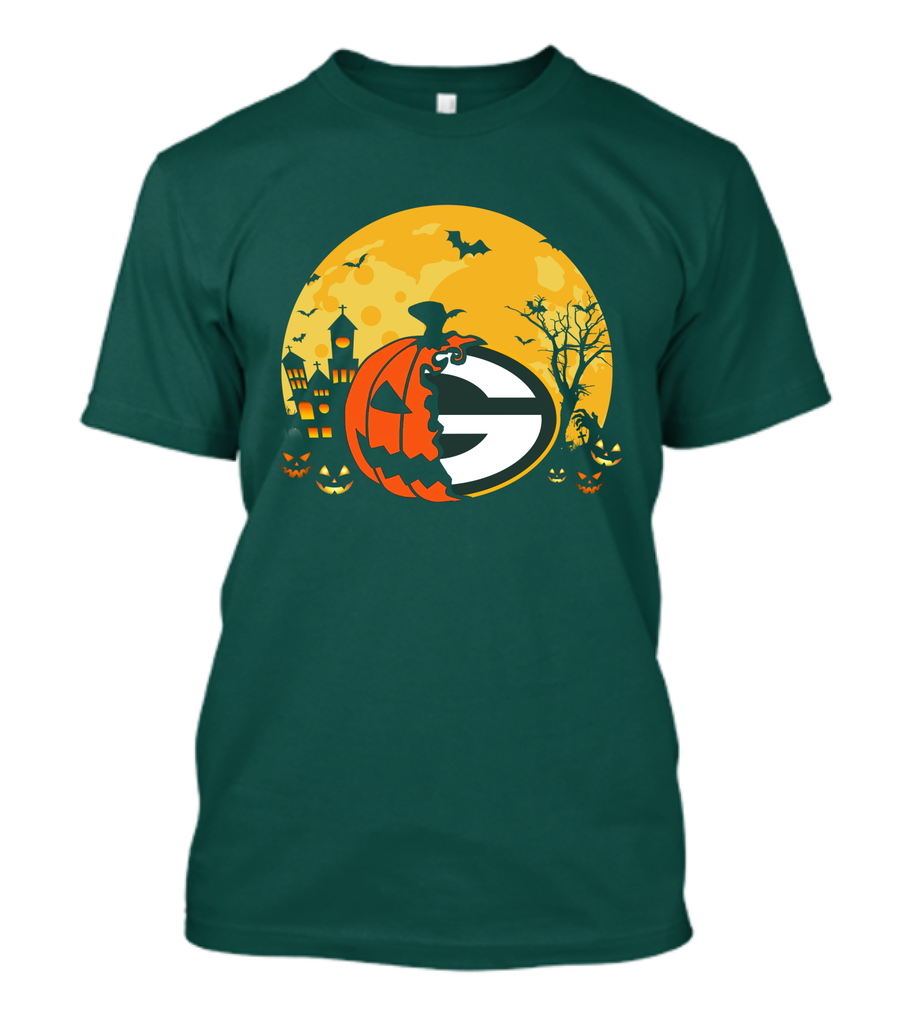 Halloween Green Bay Packers Pumpkin Moon Night Scene T-Shirt