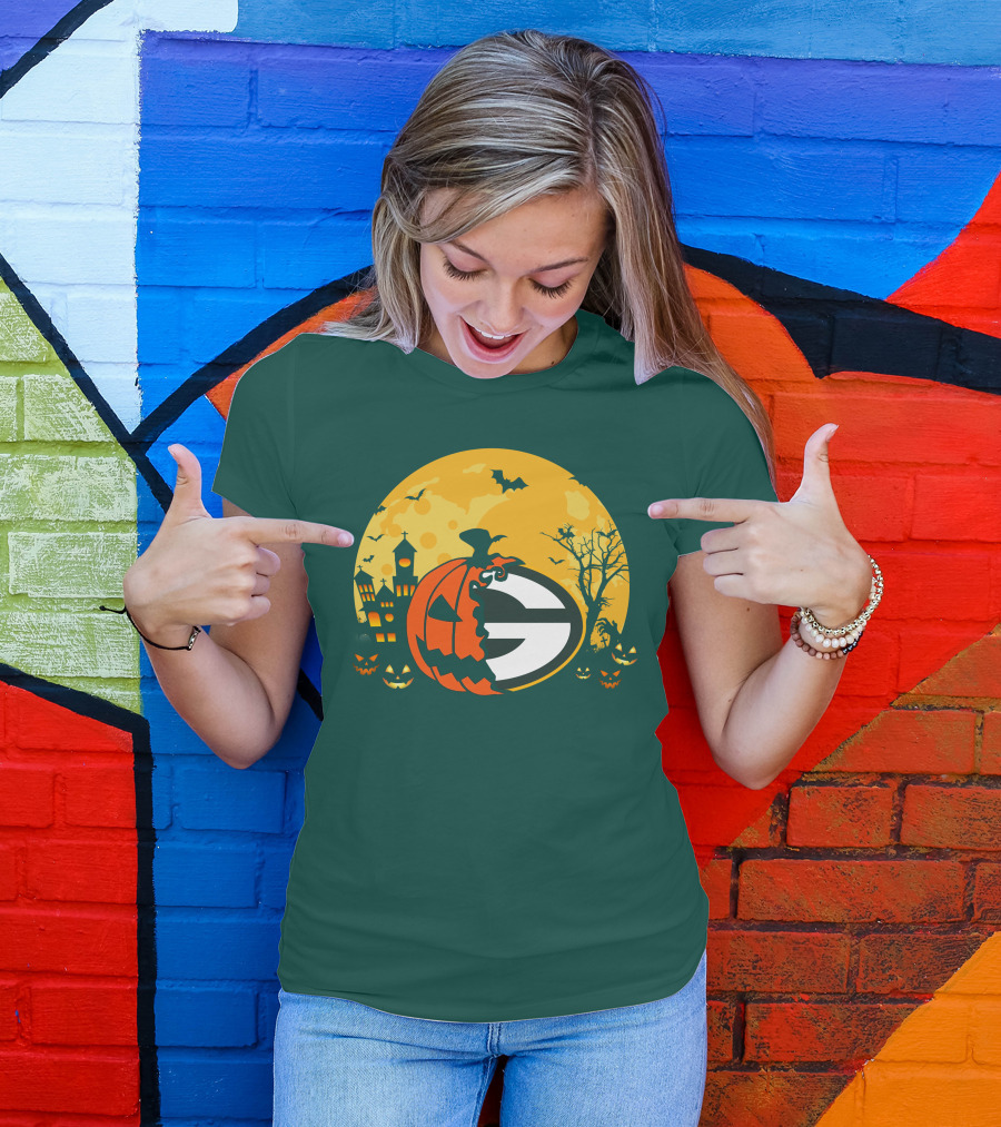 Halloween Green Bay Packers Pumpkin Moon Night Scene T-Shirt