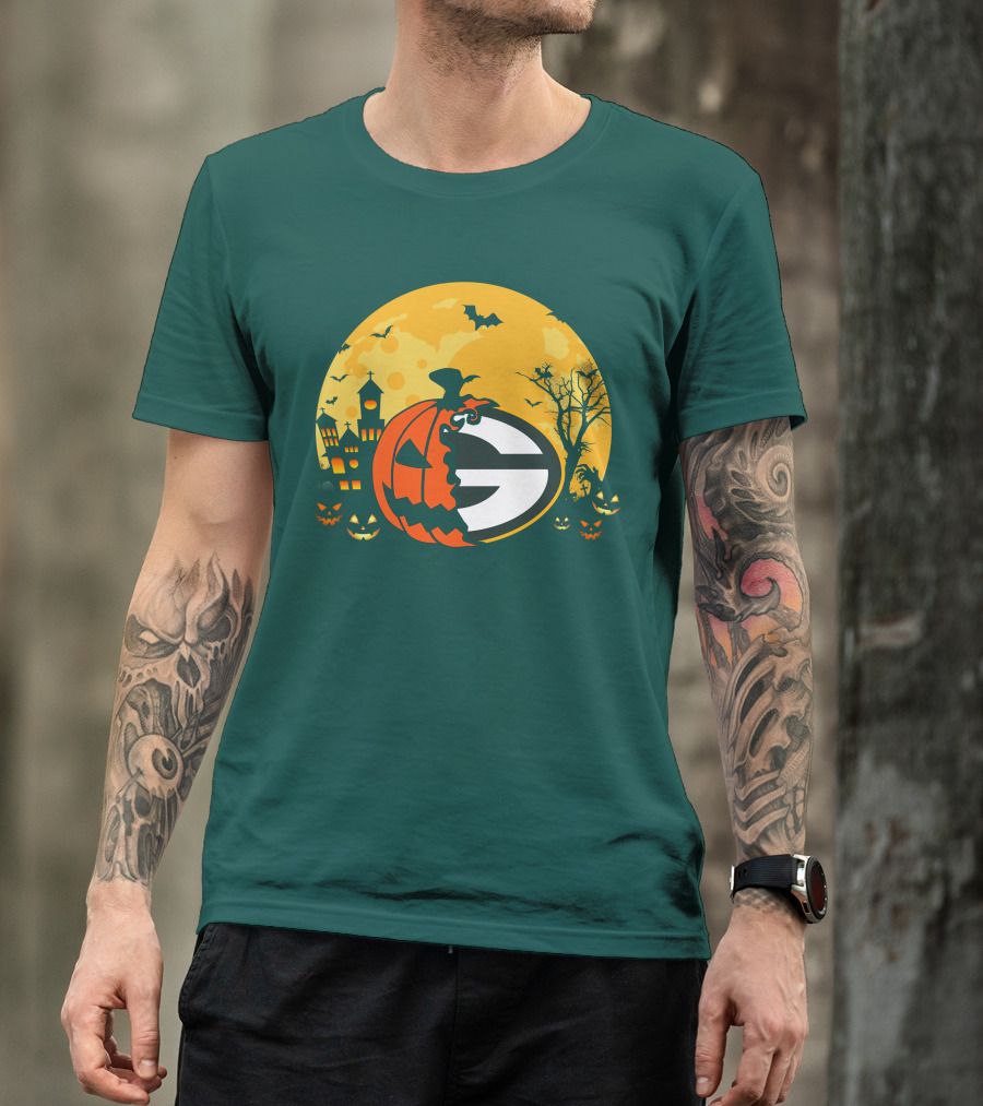Halloween Green Bay Packers Pumpkin Moon Night Scene T-Shirt