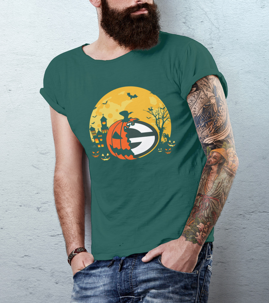 Halloween Green Bay Packers Pumpkin Moon Night Scene T-Shirt