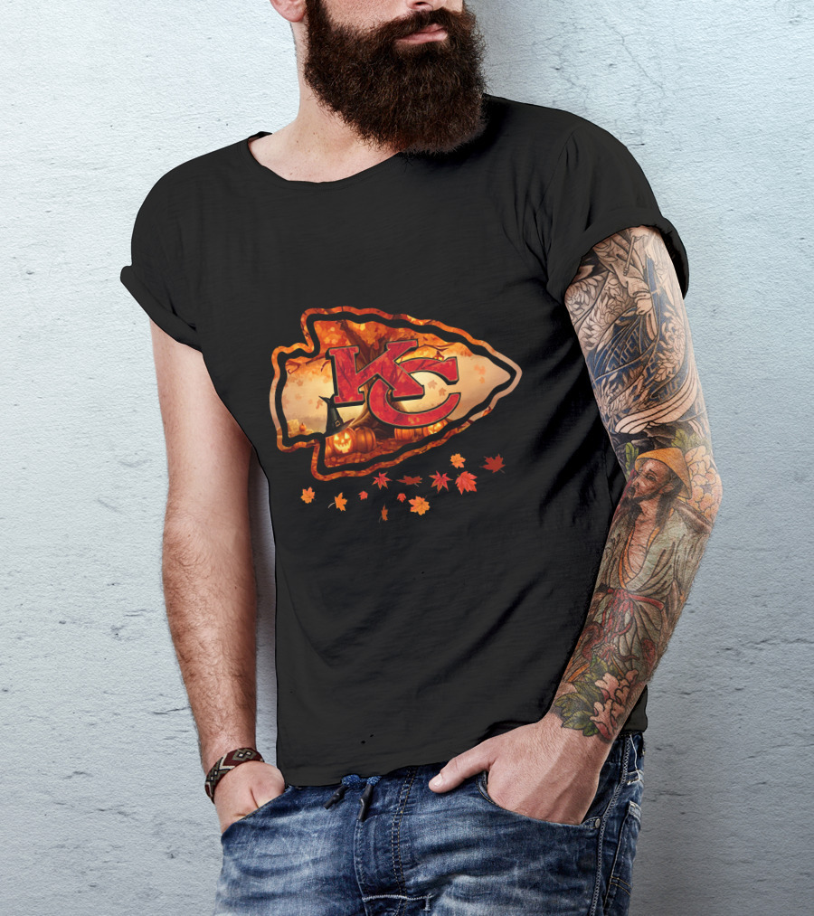 Kc Autumn Pumpkin Witch Hat Leaf Cascade T-Shirt
