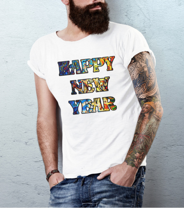 HAPPY NEW YEAR Colorful Abstract Marble T-Shirt