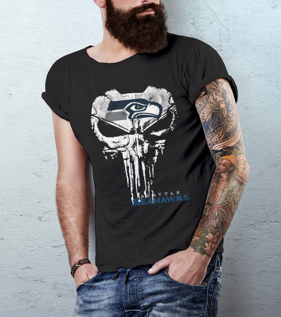 Seattle Seahawks Punisher Skull Logo Combination T-Shirt