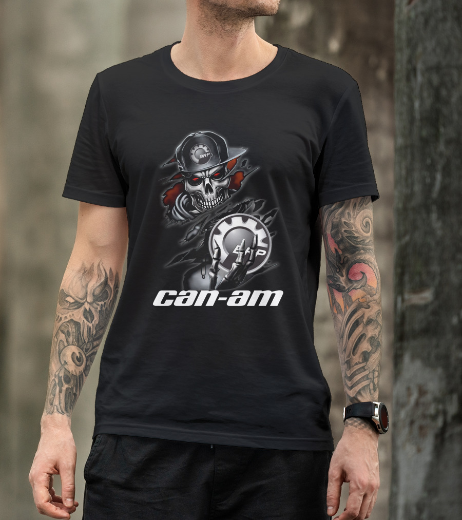 Can Am Skull BRP Logo Skeleton Holding Gear T-Shirt