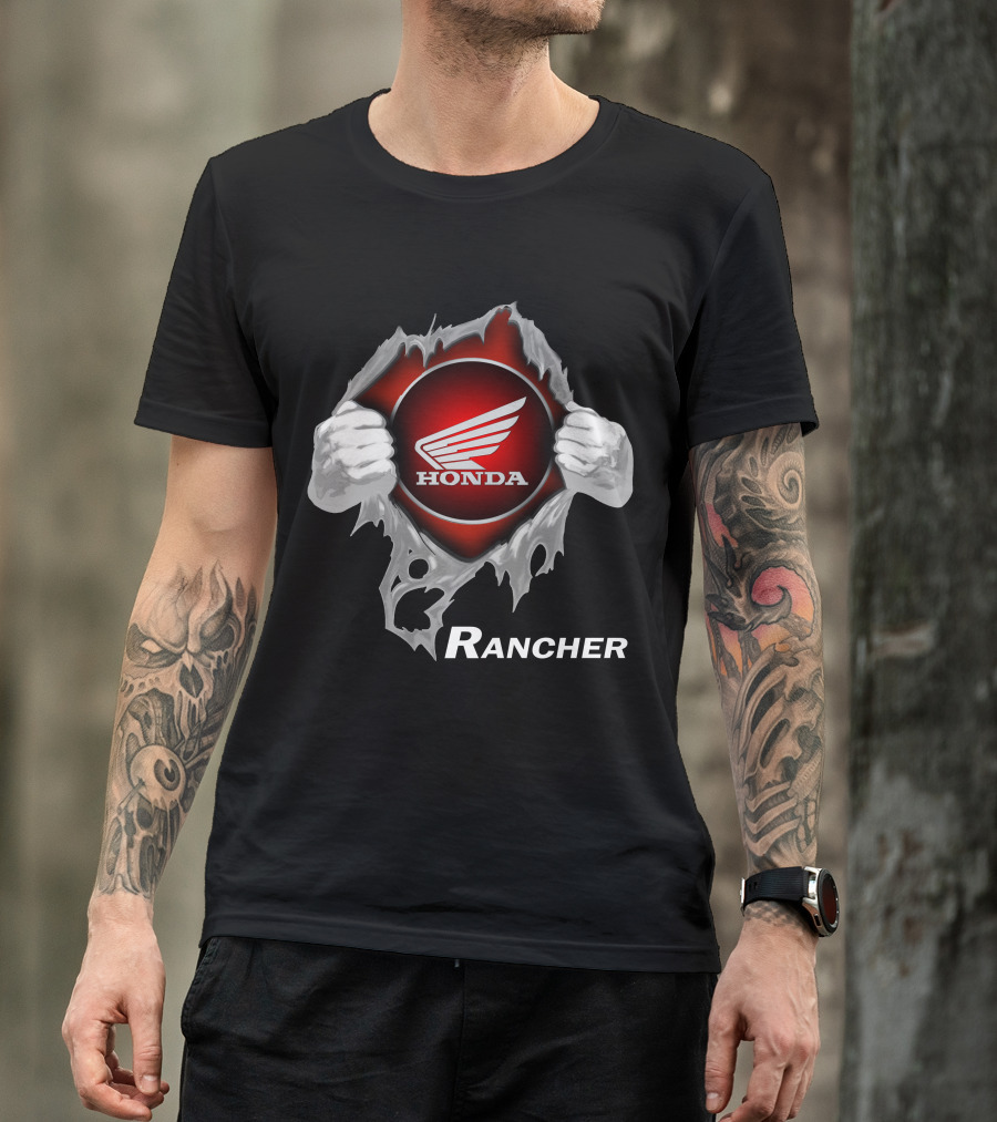 Honda Rancher Motorcycle Logo With Ripping Effect T-Shirt