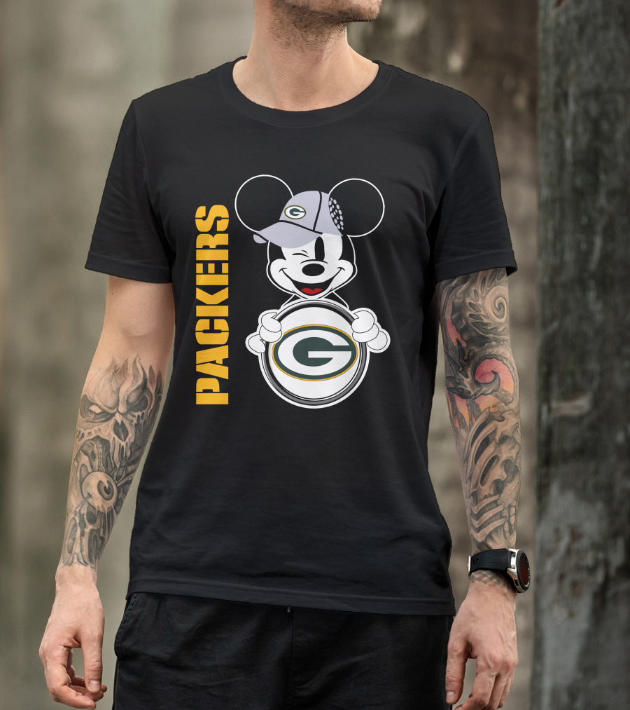 Packers G Logo With Winking Mickey Mouse Ears Hat T-Shirt