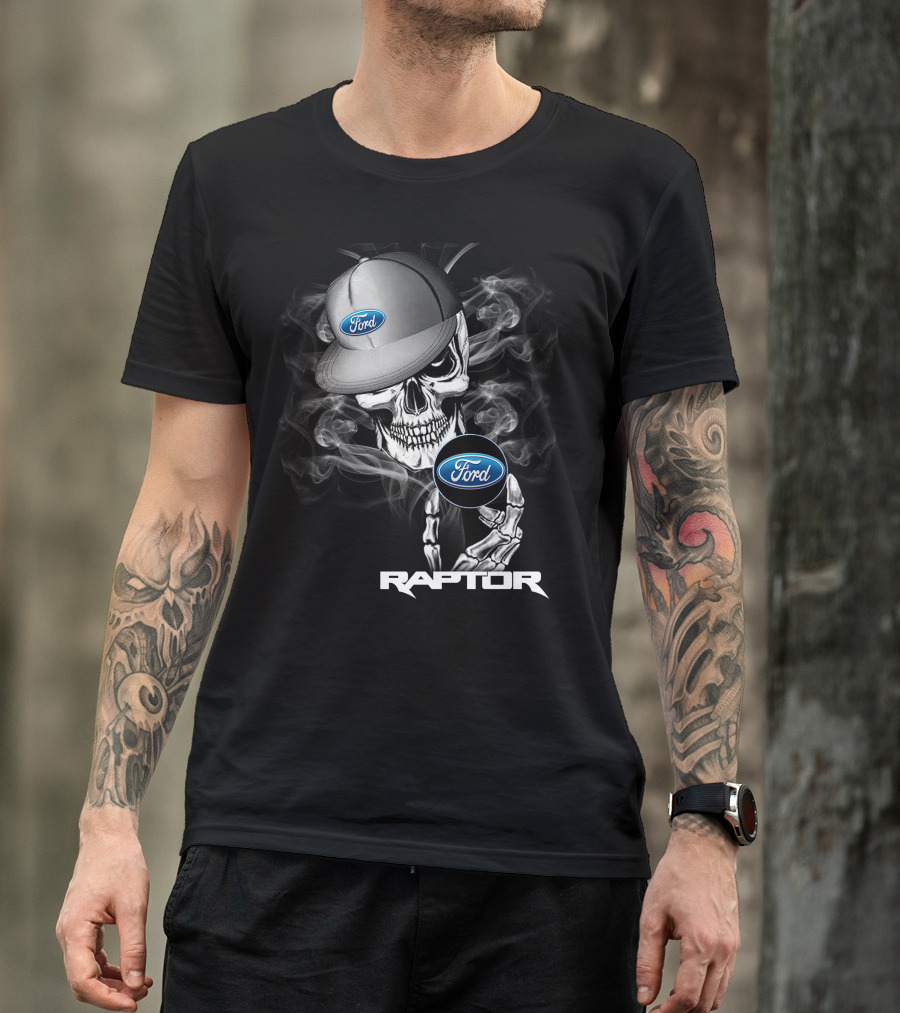 Raptor Ford Skull With Smoke And Cap T-Shirt