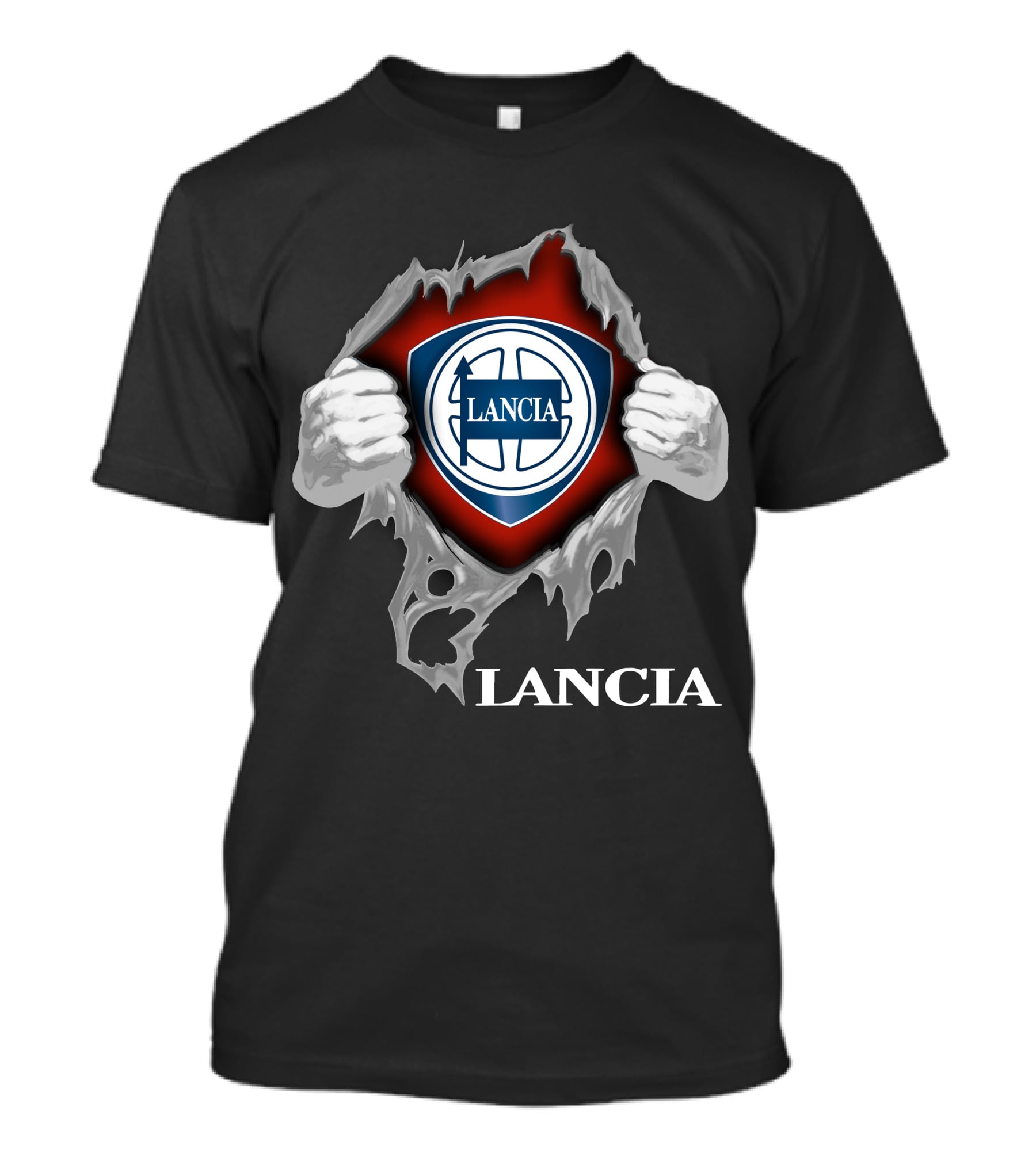 Lancia Logo Shield Ripped Design With Hands T-Shirt