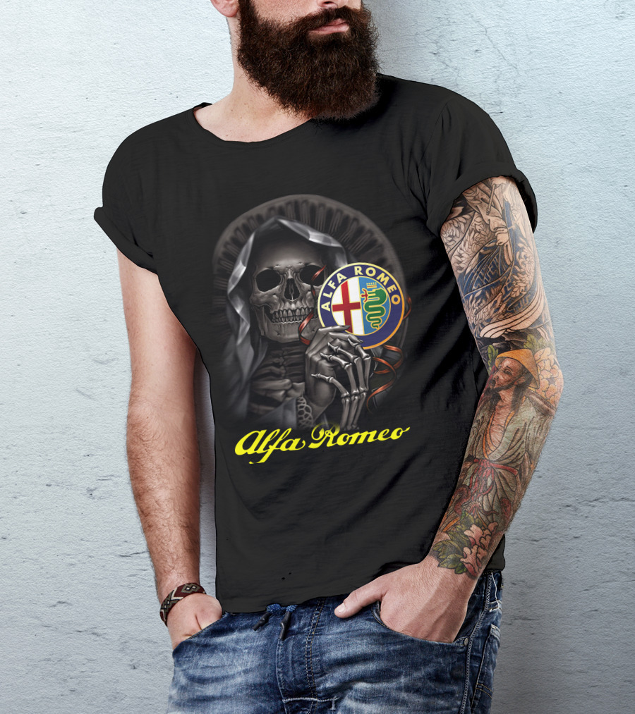 Alfa Romeo Skull Emblem With Hooded Skeleton T-Shirt