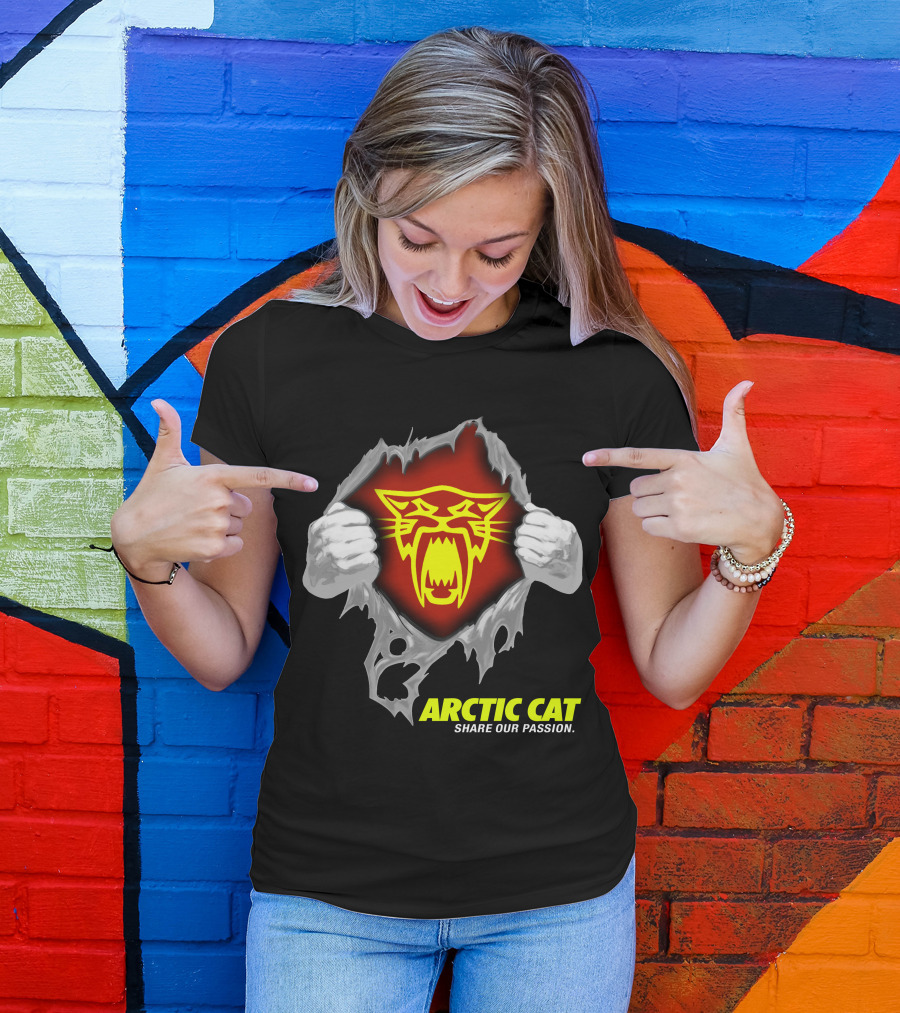Arctic Cat Share Our Passion Fierce Yellow Logo Ripped Effect T-Shirt