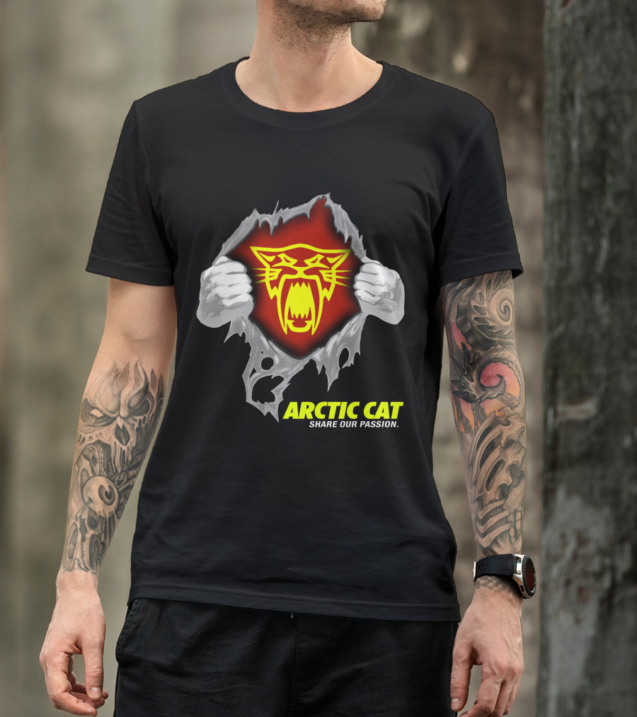 Arctic Cat Share Our Passion Fierce Yellow Logo Ripped Effect T-Shirt