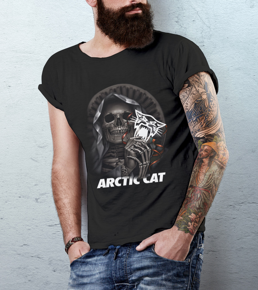 Arctic Cat Skeleton Reaper With Hood T-Shirt