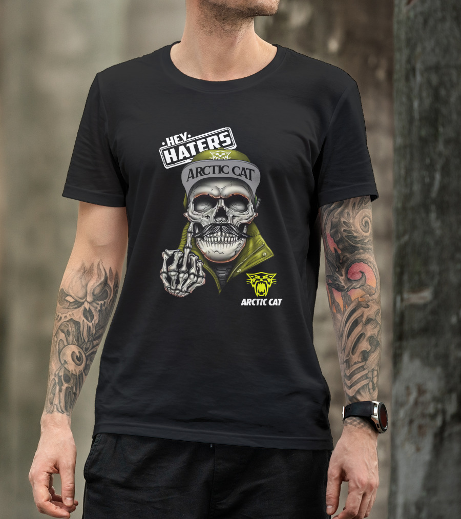 Hey Haters Arctic Cat Skull With Yellow T-Shirt