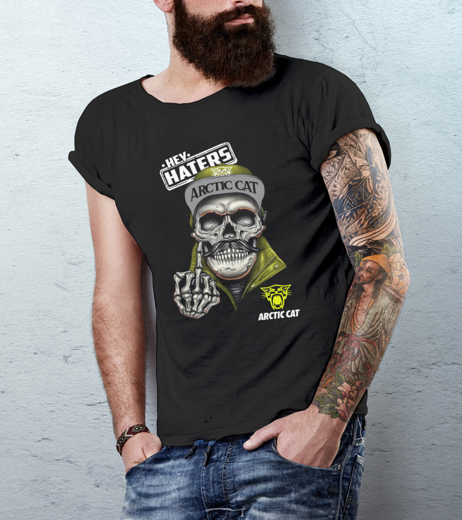 Hey Haters Arctic Cat Skull With Yellow T-Shirt