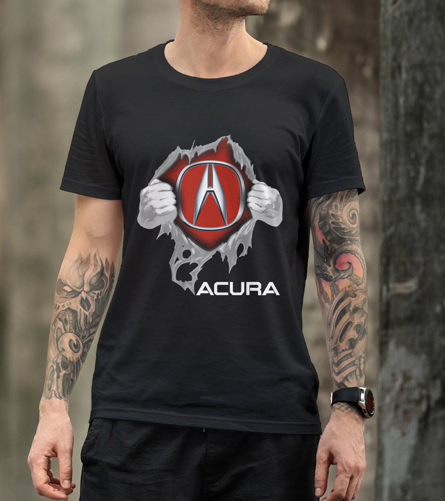 Acura Logo With Hands Tearing Through Red Background Iconic Symbol T-Shirt