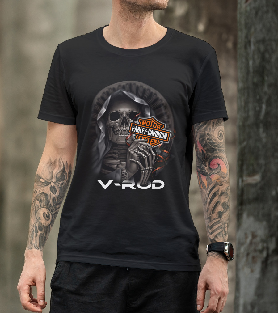 Harley Davidson Vrod Skeleton With Motorcycle T-Shirt