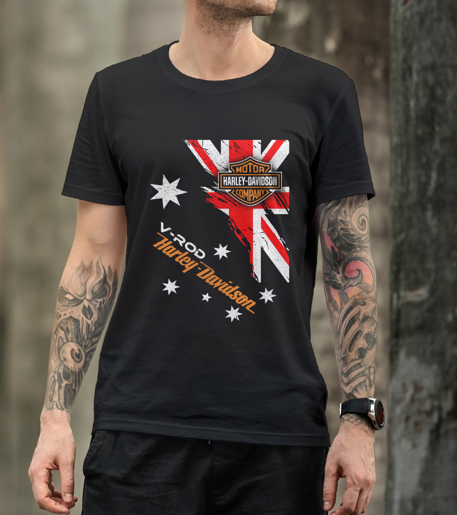 V-Rod Harley Davidson Motor Company Uk Flag Stars T-Shirt