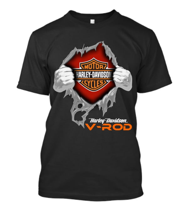 Harley Davidson V-Rod Motor Cycles Logo And Shield With Ripping Hands T-Shirt