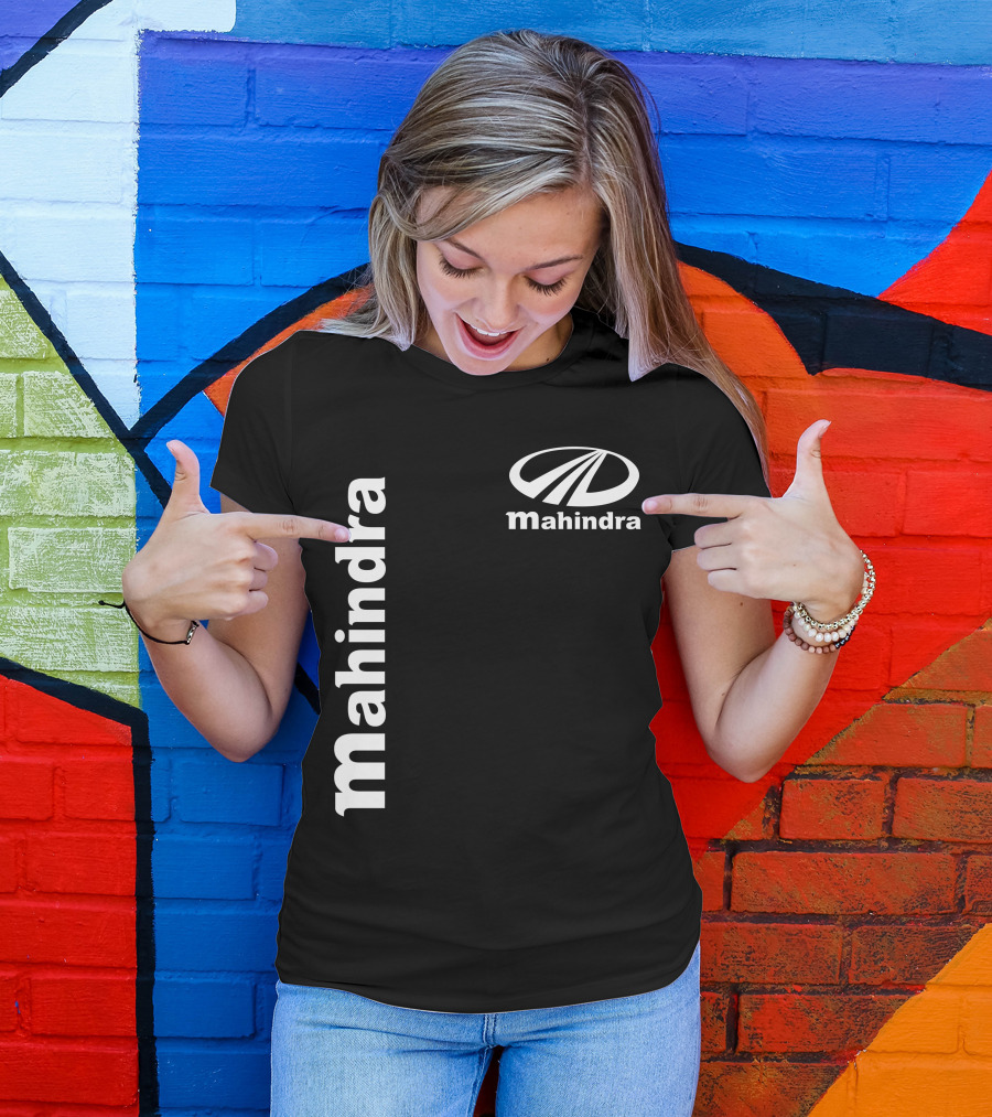 Mahindra Vertical Text With Iconic Logo Bold T-Shirt