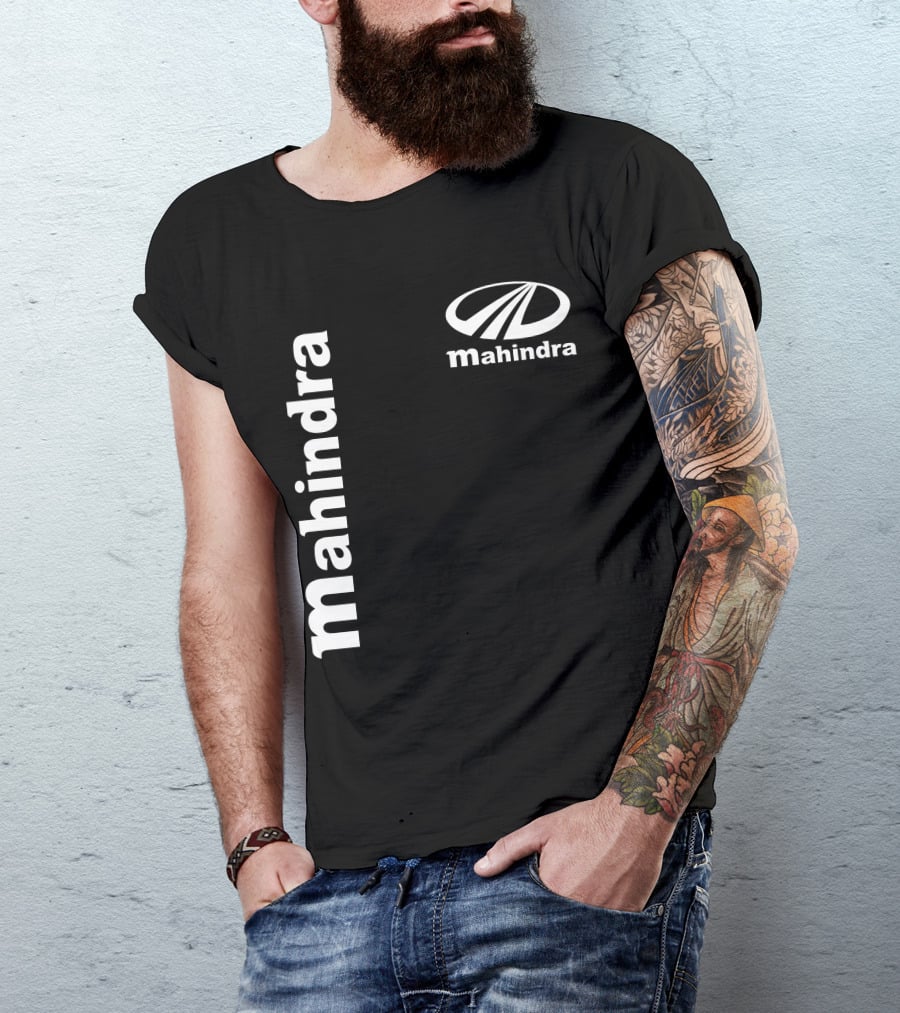 Mahindra Vertical Text With Iconic Logo Bold T-Shirt