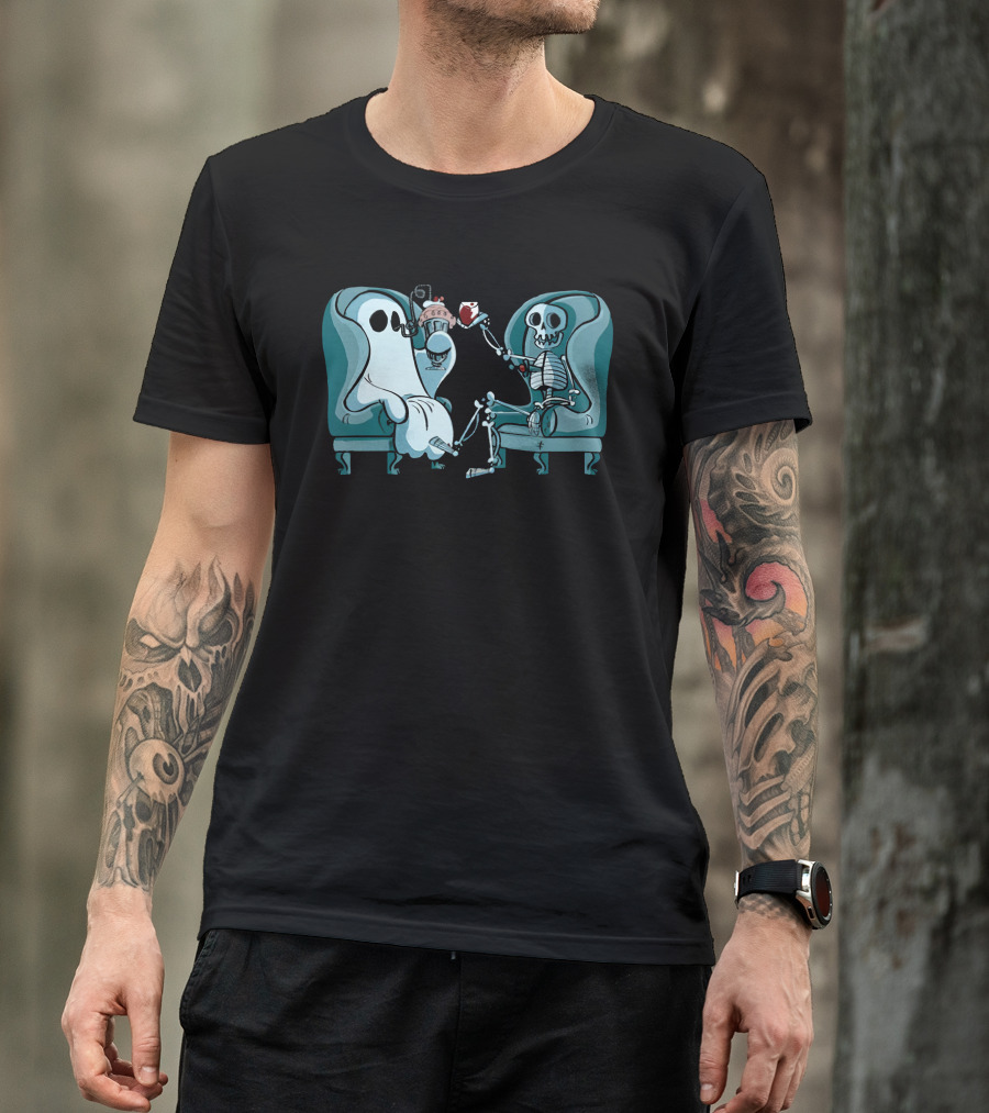 Ghost And Skeleton Cozy Tea Party Atwwd Merch T-Shirt