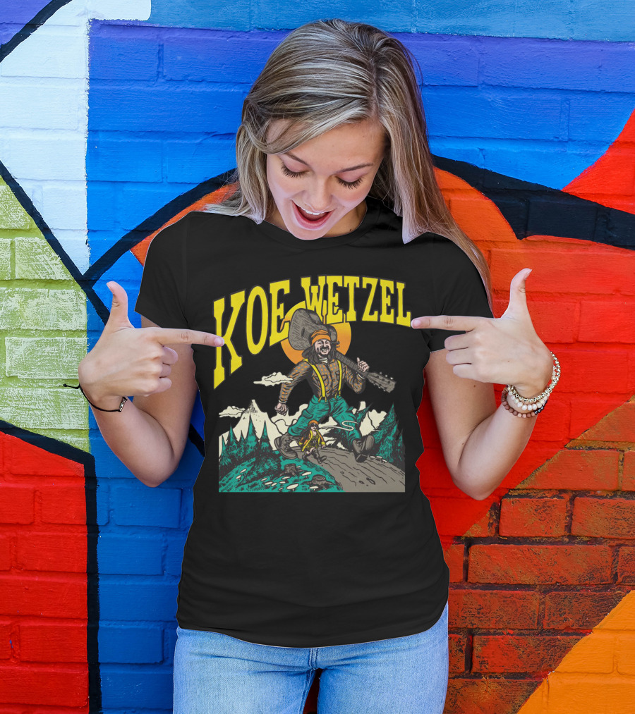 KOE WETZEL Mountain Hiker With Guitar And Sun Motif T-Shirt