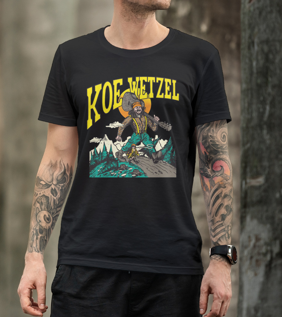KOE WETZEL Mountain Hiker With Guitar And Sun Motif T-Shirt