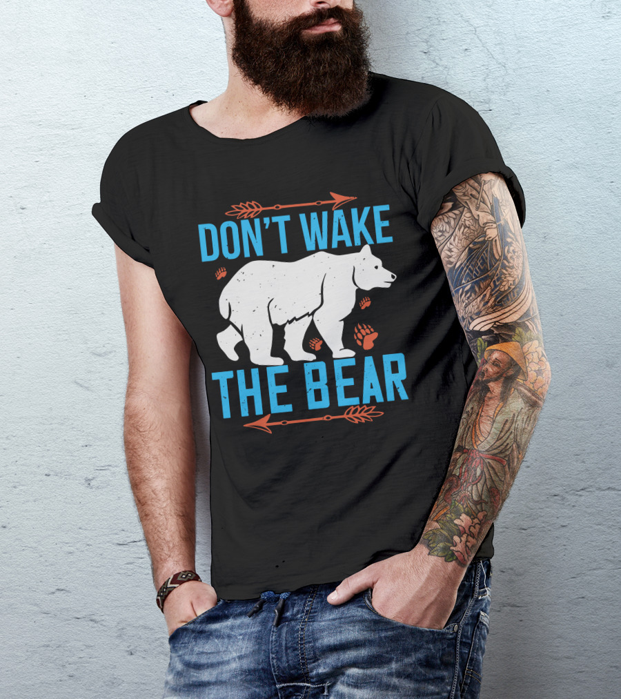 DON'T WAKE THE BEAR White Bear With Orange Paw Prints And Arrows T-Shirt