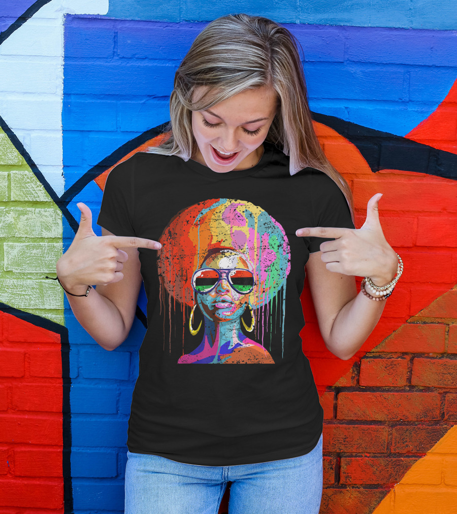 Black Queen Afro Melanin Sunglasses Drip T-Shirt