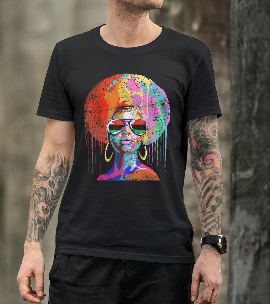 Black Queen Afro Melanin Sunglasses Drip T-Shirt