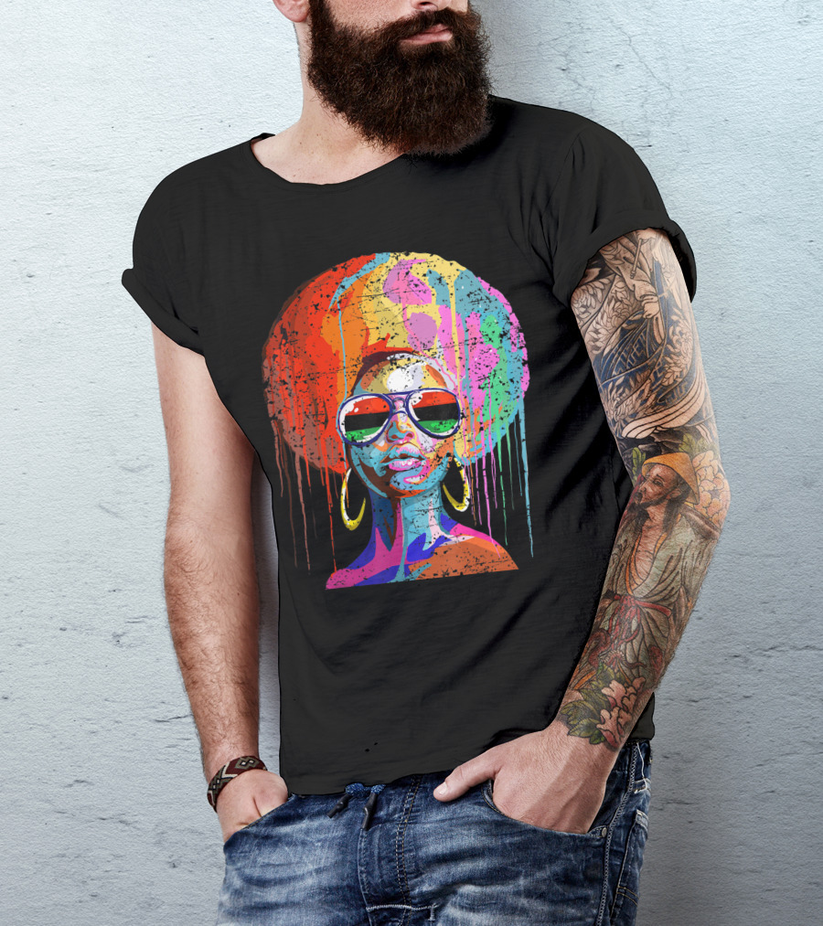 Black Queen Afro Melanin Sunglasses Drip T-Shirt