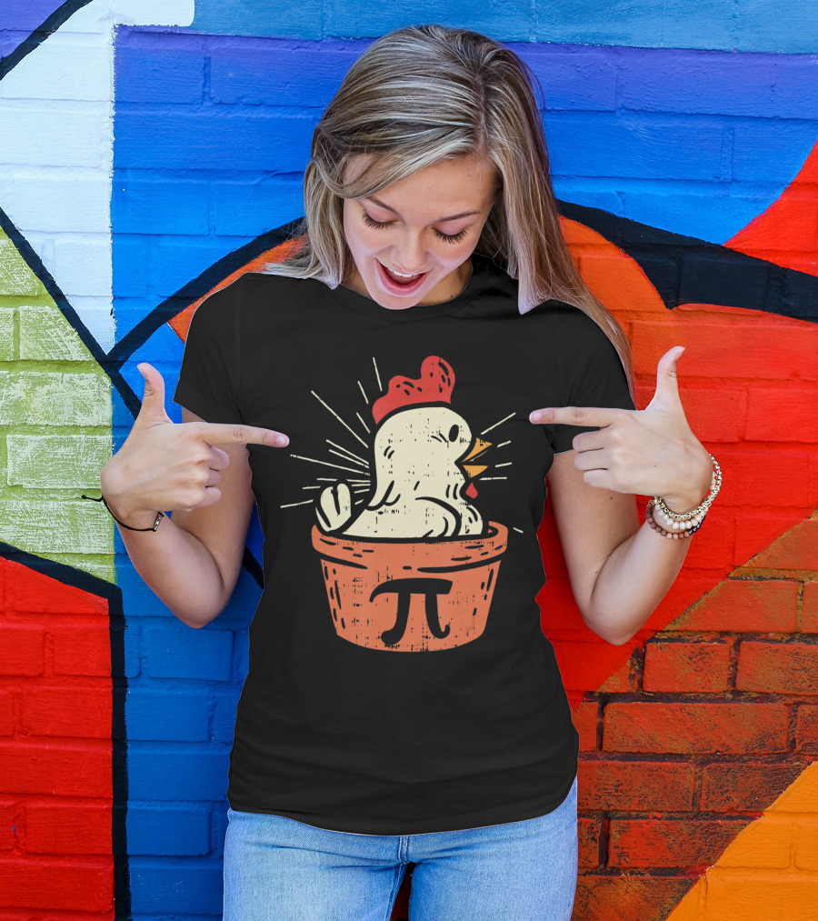 Chicken Pot Pi Day Pie Math Lover Geek 3.14 Rooster In Pie With Pi T-Shirt