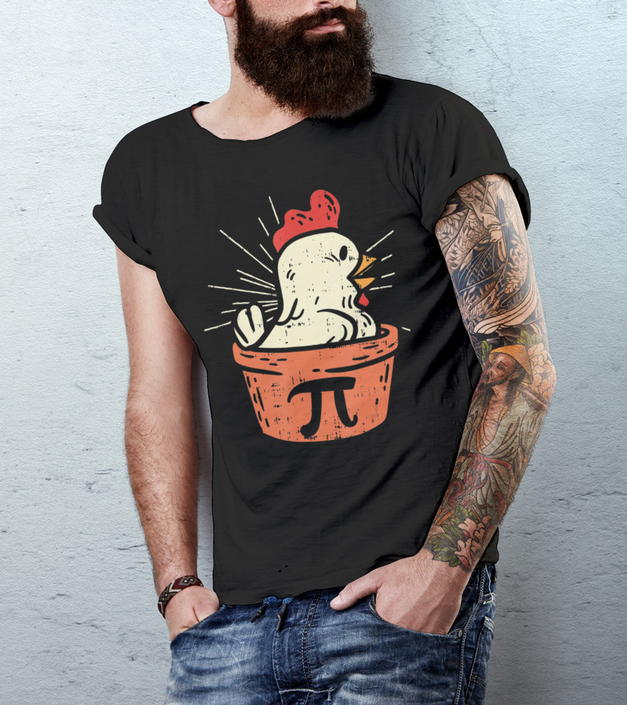 Chicken Pot Pi Day Pie Math Lover Geek 3.14 Rooster In Pie With Pi T-Shirt