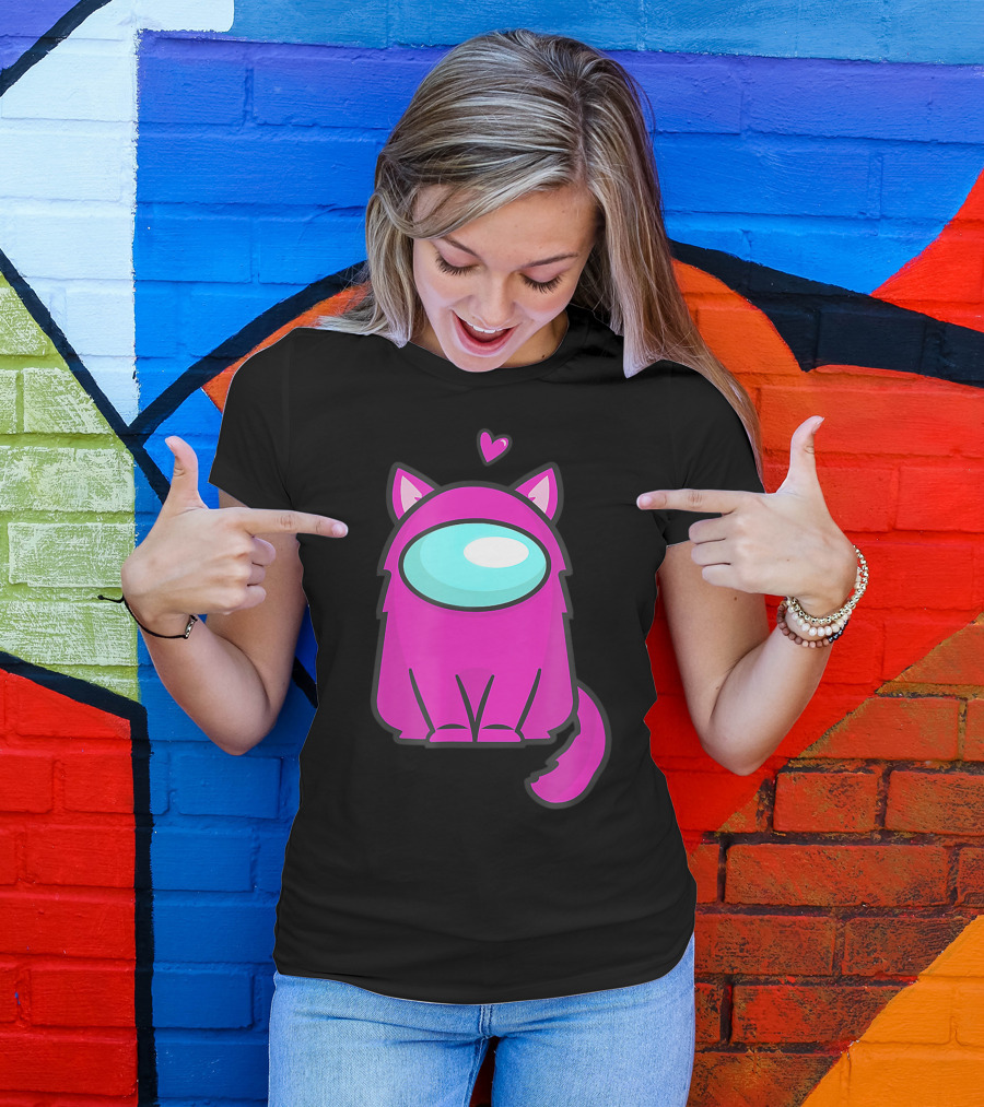 Cute Cat Astronaut Among Us Nerdy Girl Gamer T-Shirt