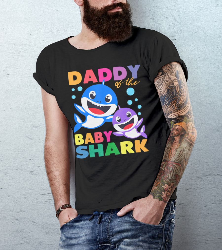 Daddy Of The Baby Shark Birthday Boy Girl Kids Daddy Shark T-Shirt