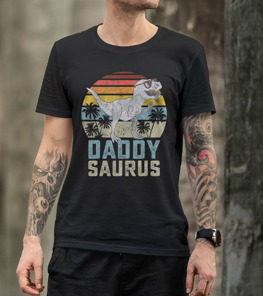 Daddysaurus Rex Dinosaur Daddy Saurus Retro Family Matching T-Shirt