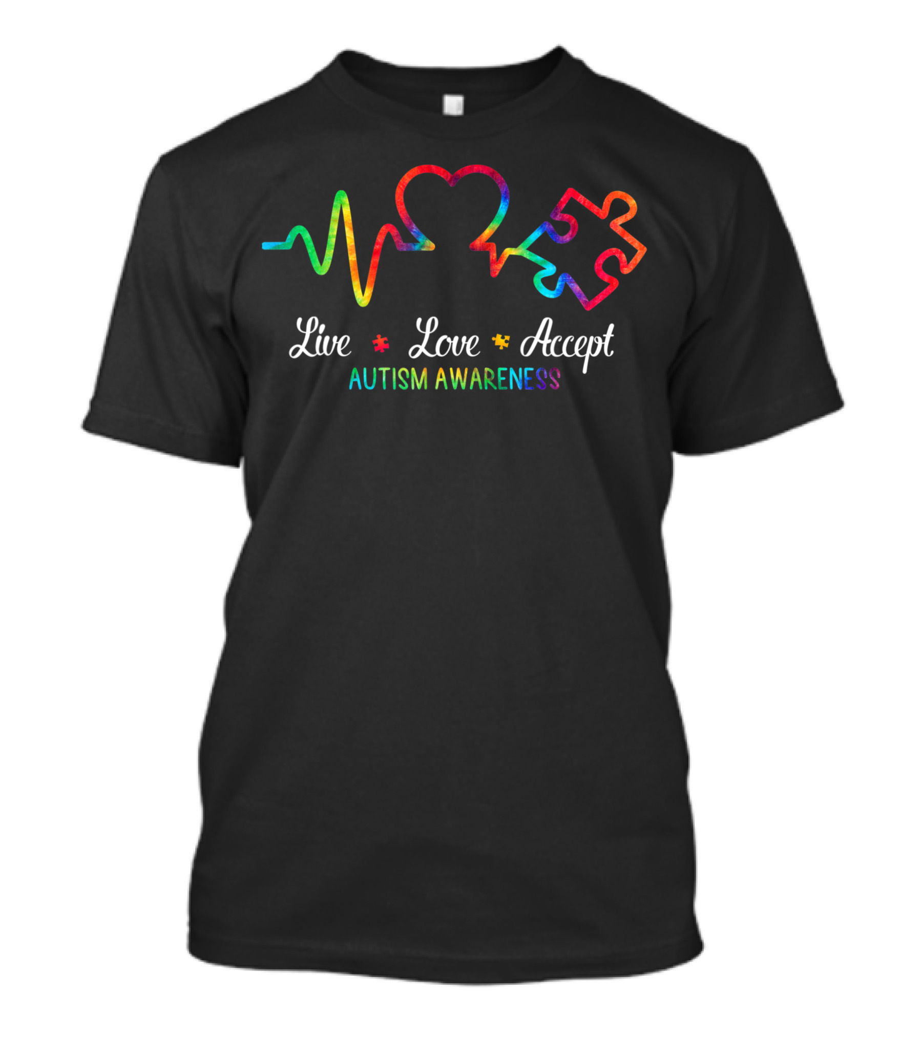 Live Love Accept Autism Awareness Heartbeat Puzzle Tie Dye Autism Mom Boy T-Shirt