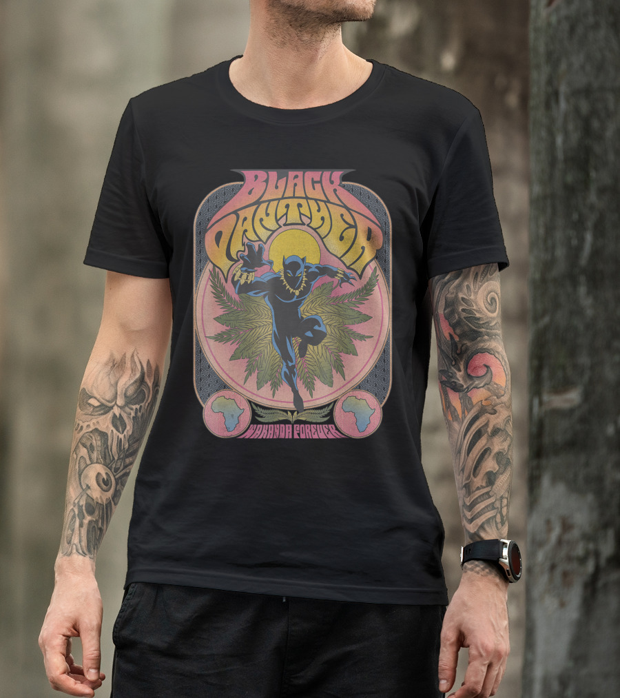 Black Panther Wakanda Forever 70's Style Psychedelic Vibrant T-Shirt
