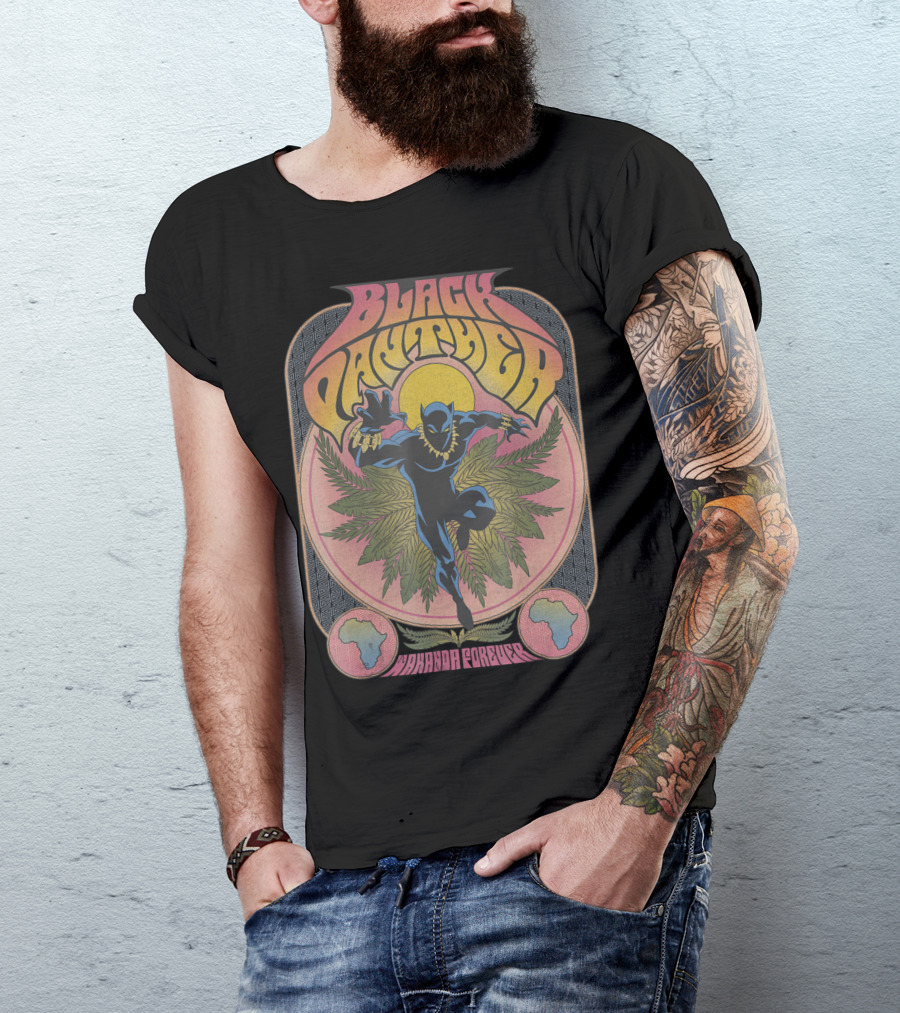 Black Panther Wakanda Forever 70's Style Psychedelic Vibrant T-Shirt