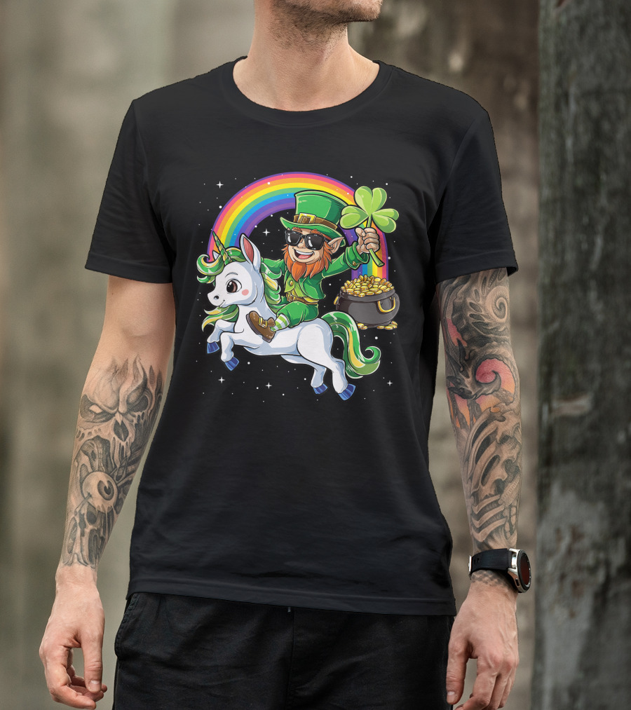 Unicorn Leprechaun St Patricks Day Girls Kids Women Rainbow Shamrock Gold T-Shirt